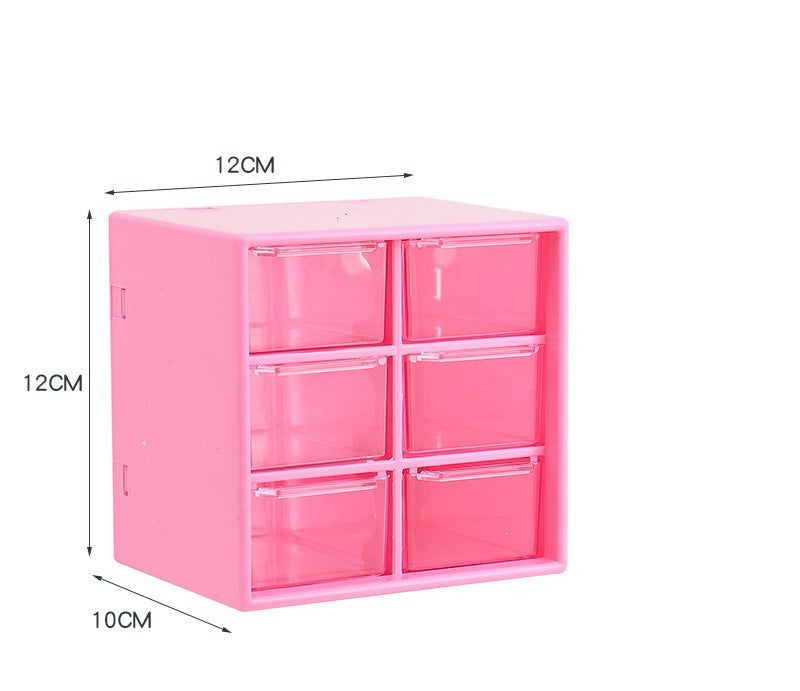 6 grids drawers storage box in pink