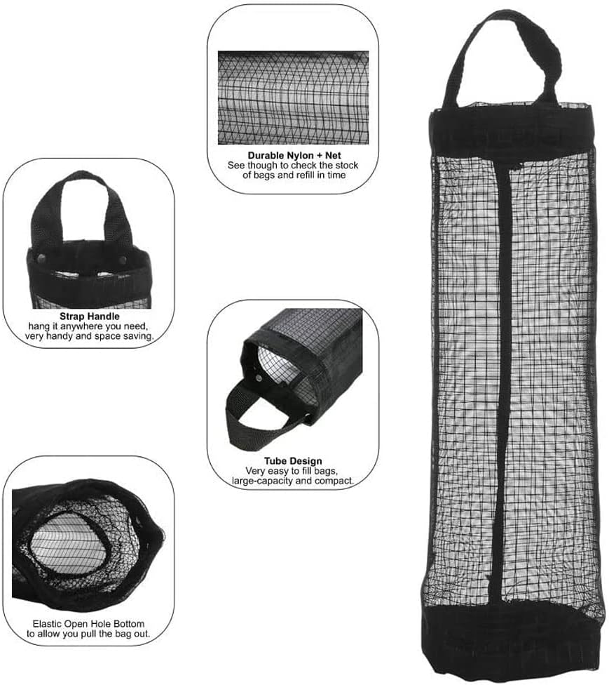 Plastic Bag Holder, Mesh Hanging Storage Bag, Mesh Garbage Bag Organizer for Kitchen