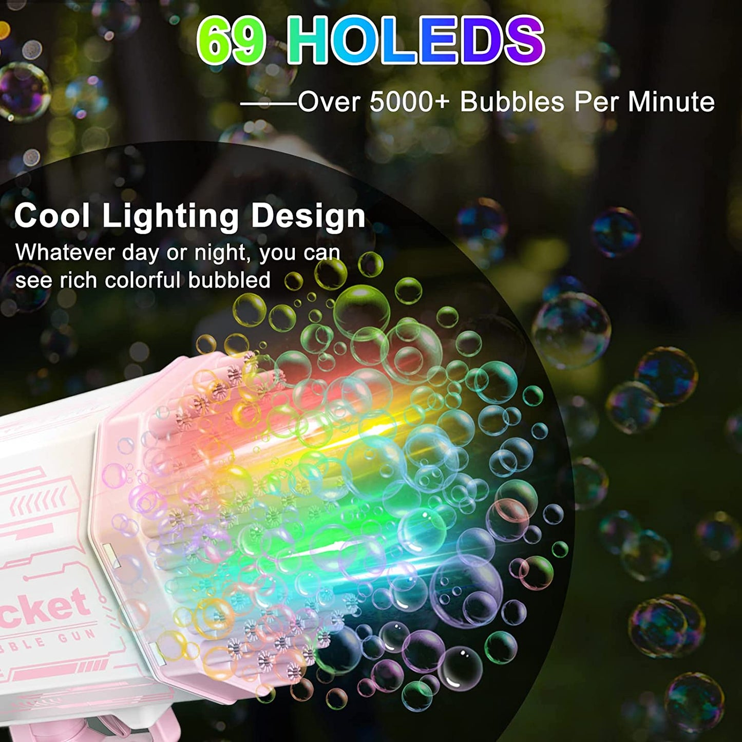 69 Holes Bubbles Gun with Colorful Lights for Kids and Adult, Automatic Bubble Maker Gun for Indoor Outdoor Playing Activity