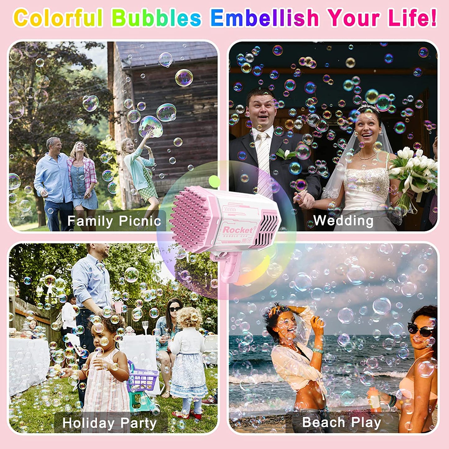 69 Holes Bubbles Gun with Colorful Lights for Kids and Adult, Automatic Bubble Maker Gun for Indoor Outdoor Playing Activity