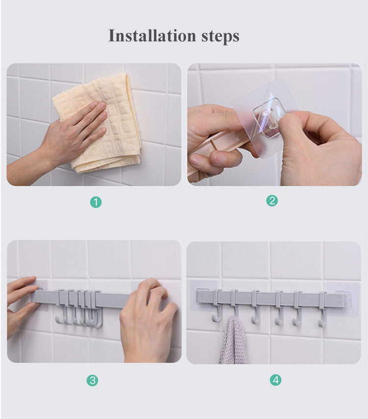 Multi-Purpose Adhesive Storage Hooks for Kitchen, Bathroom and Home Decor, Wall Corner Strong Adhesive Hook Kitchen Wall Hanging 6 Row Hook