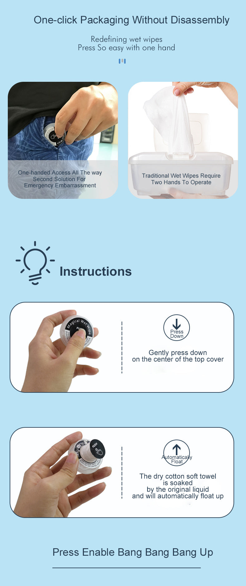 Compressed Wet Wipes, Portable wet wipes