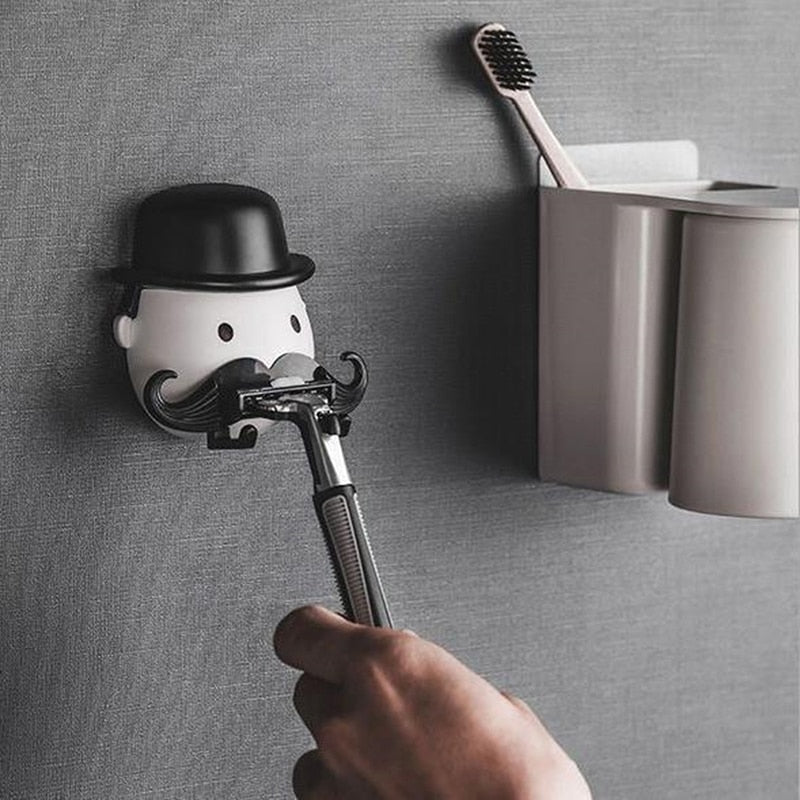 Shaving Razor Holder, Moustache Shape Plastic Shaver Holder Bathroom Washroom Wall Sucker Storage Rack