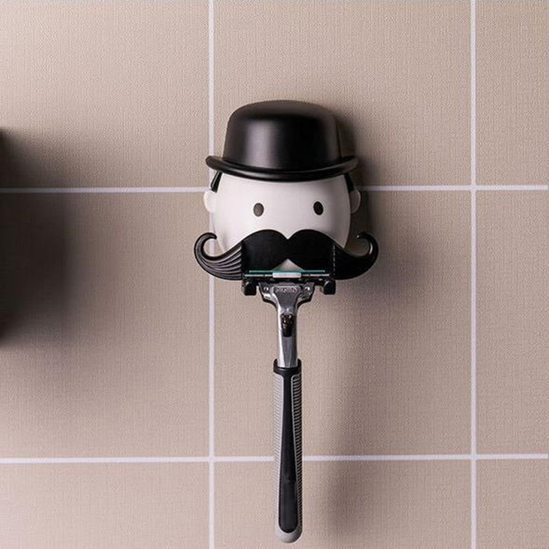 Shaving Razor Holder, Moustache Shape Plastic Shaver Holder Bathroom Washroom Wall Sucker Storage Rack