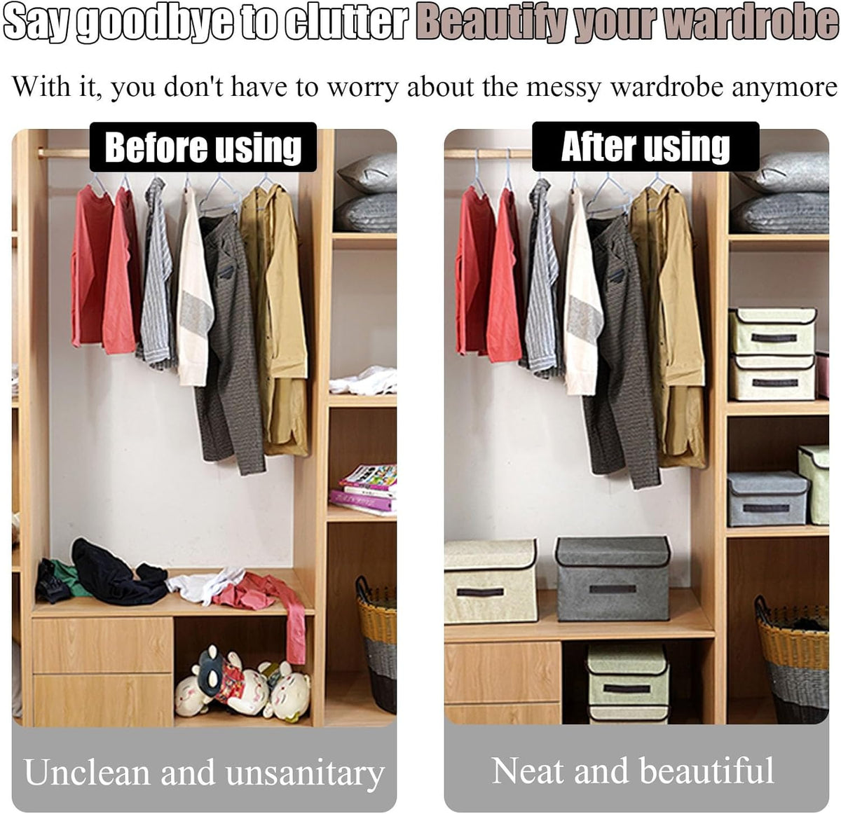 Foldable fabric storage boxes in small and medium sizes