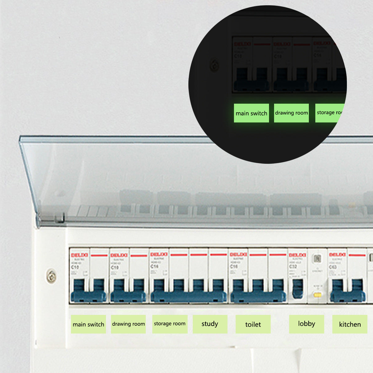 Luminous PVC switch stickers to find light switches in the dark