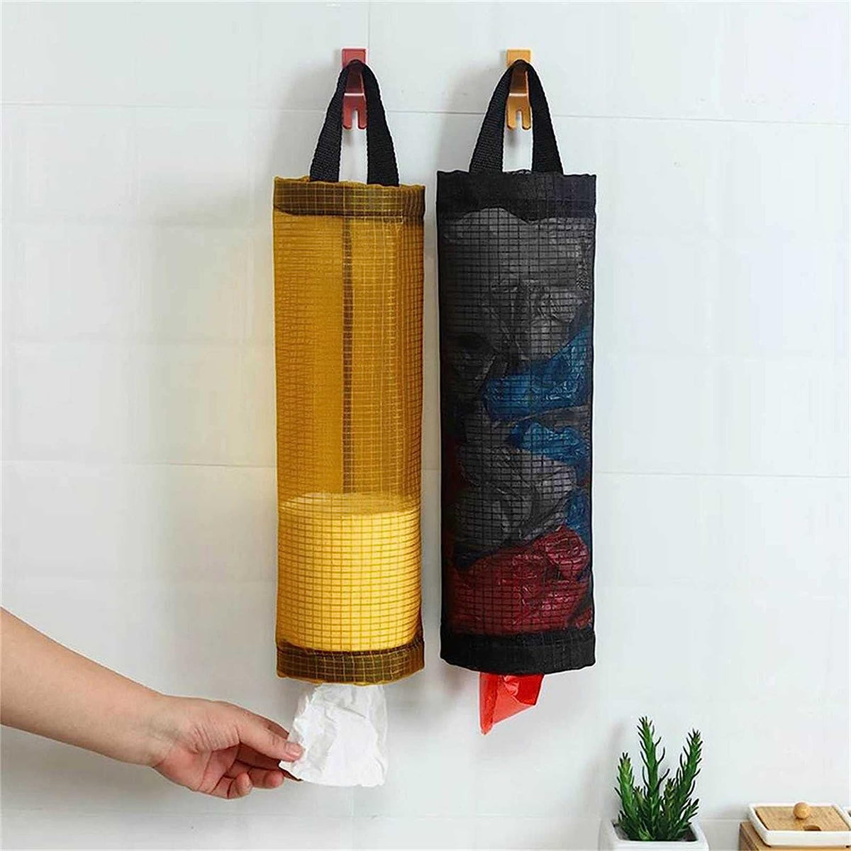 Foldable mesh storage bag for plastic grocery bags