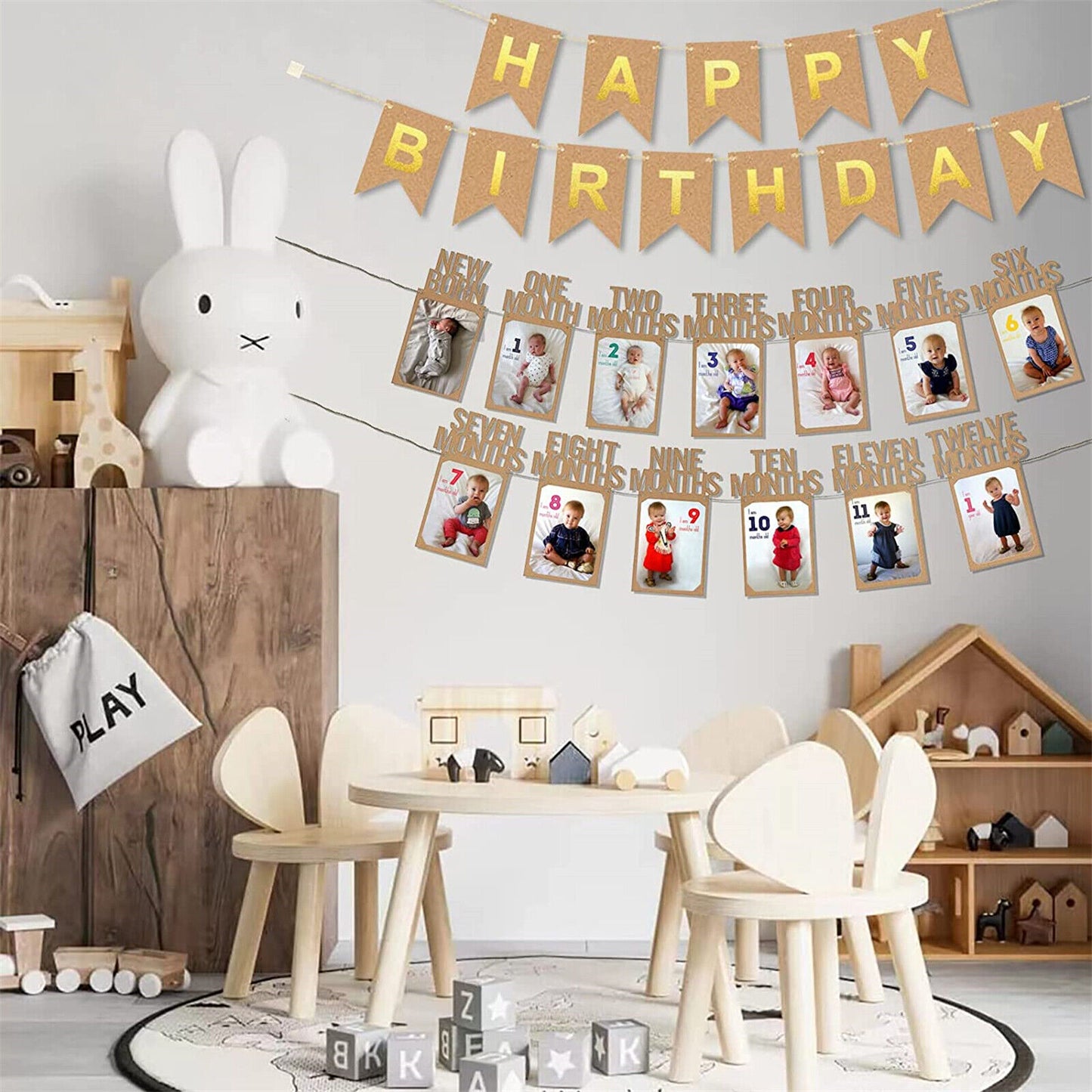 12 Months Baby Photo Banner, New Born 1st Birthday Baby Photo Banner, Party Decoration