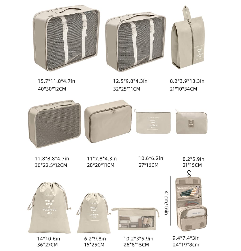 Luggage packing organizer set for travel
