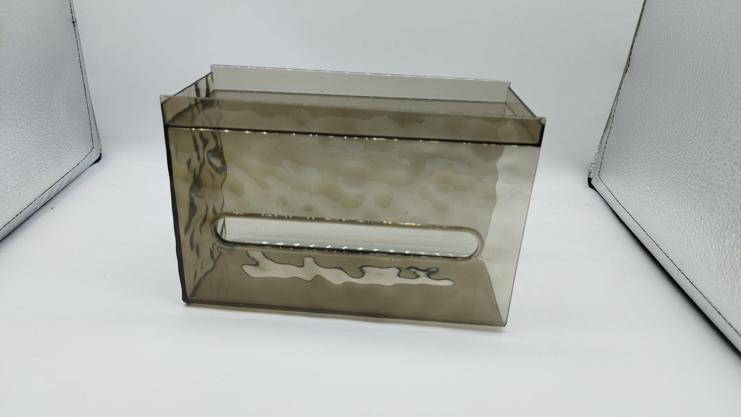 Waf Store Lebanon modern transparent grey acrylic tissue box with a sleek rectangular design for wall mounting