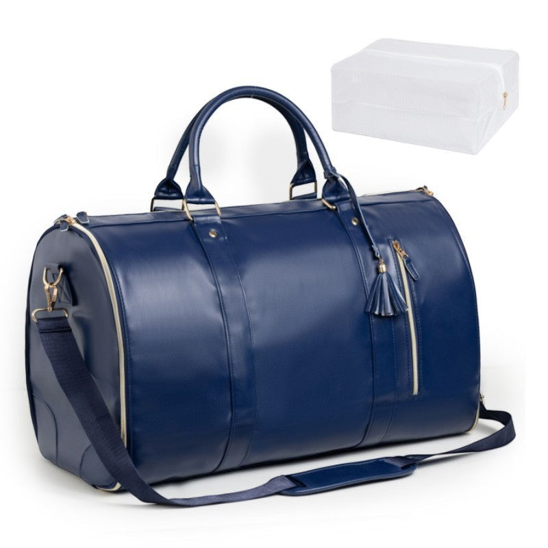 Waf Store Lebanon navy blue waterproof PU leather garment duffel bag with detachable shoulder strap and shoe pouch