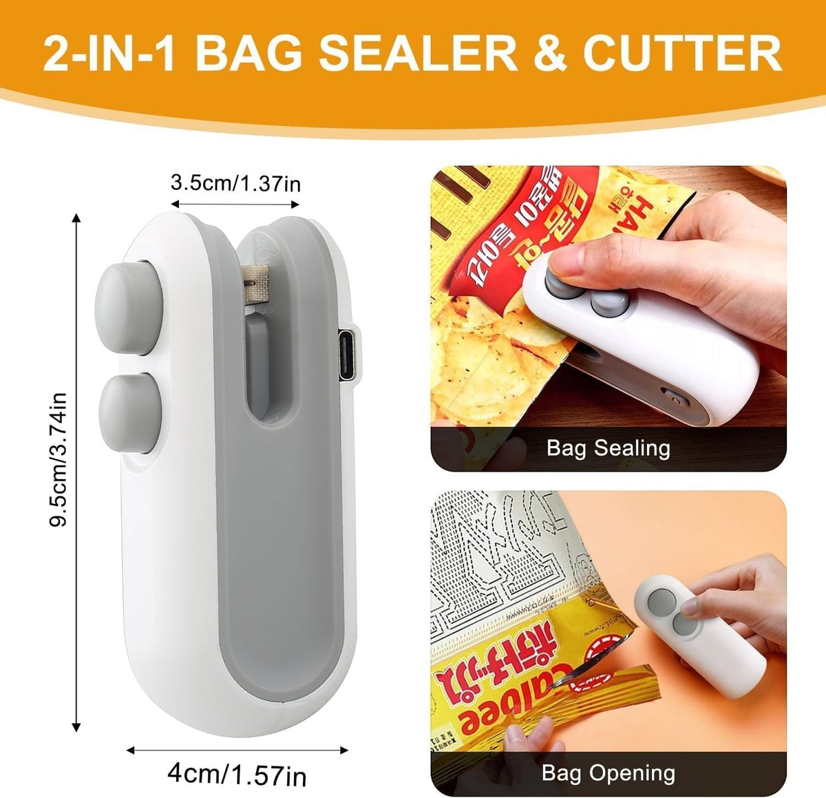 Waf Store Lebanon 2-in-1 portable USB rechargeable white and grey plastic bag sealer and cutter for food storage
