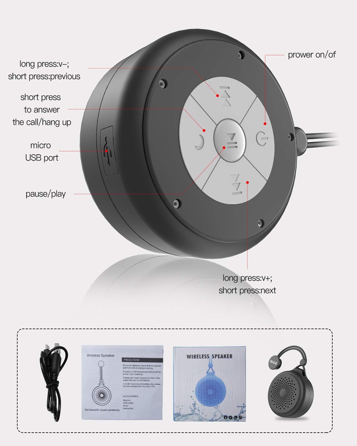 Wireless shower speaker for music