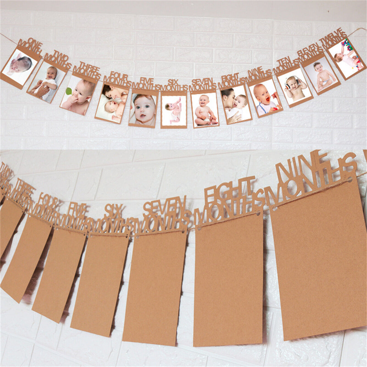 12 months baby photo banner in brown