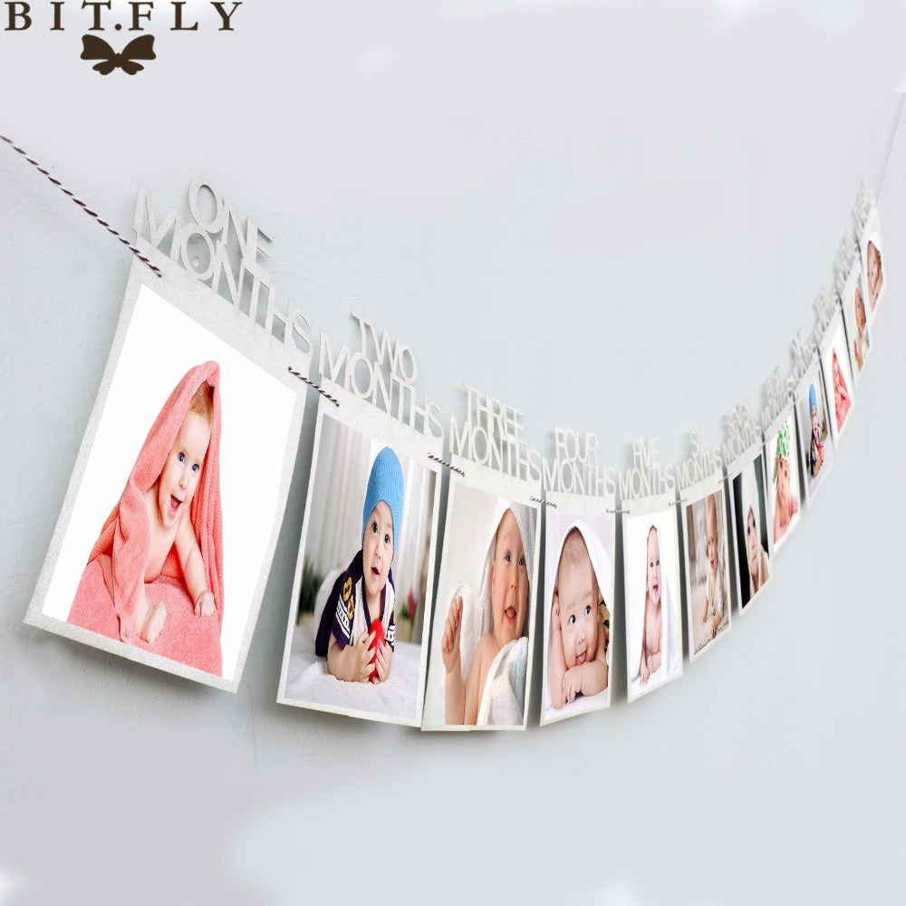 12 months baby photo banner in silver