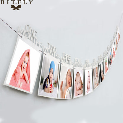 12 months baby photo banner in silver