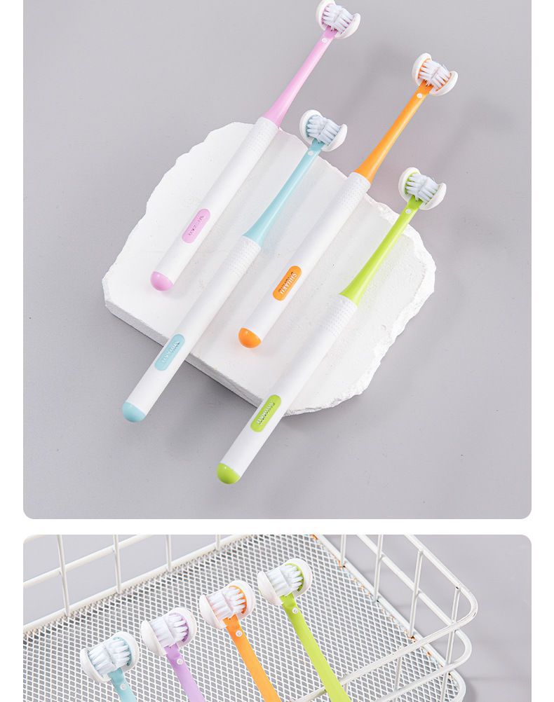 3-sided toothbrush with three brush heads for 360-degree cleaning