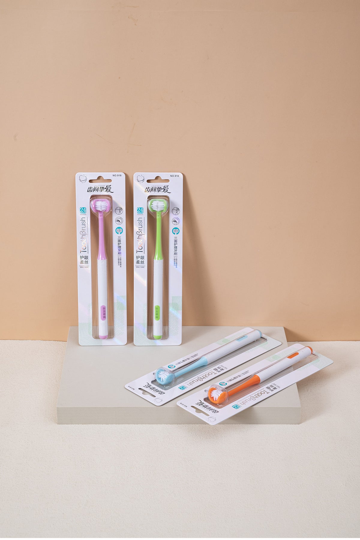 Three-sided toothbrush that cleans different sides of the teeth at once
