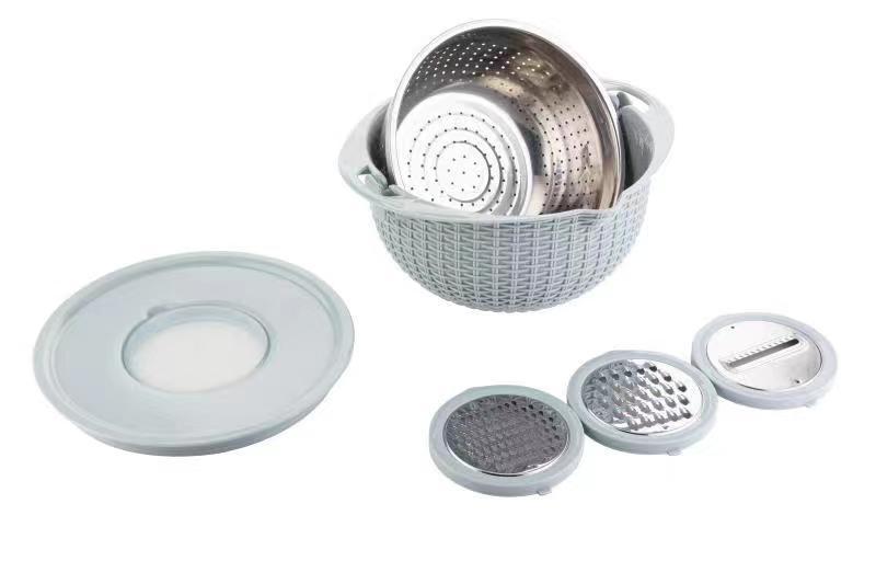 4-in-1 colander and mixing bowl set in gray