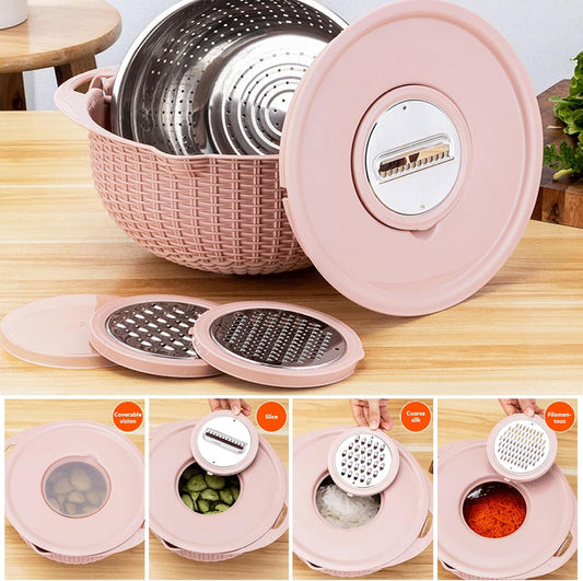 4-in-1 colander and mixing bowl set in pink