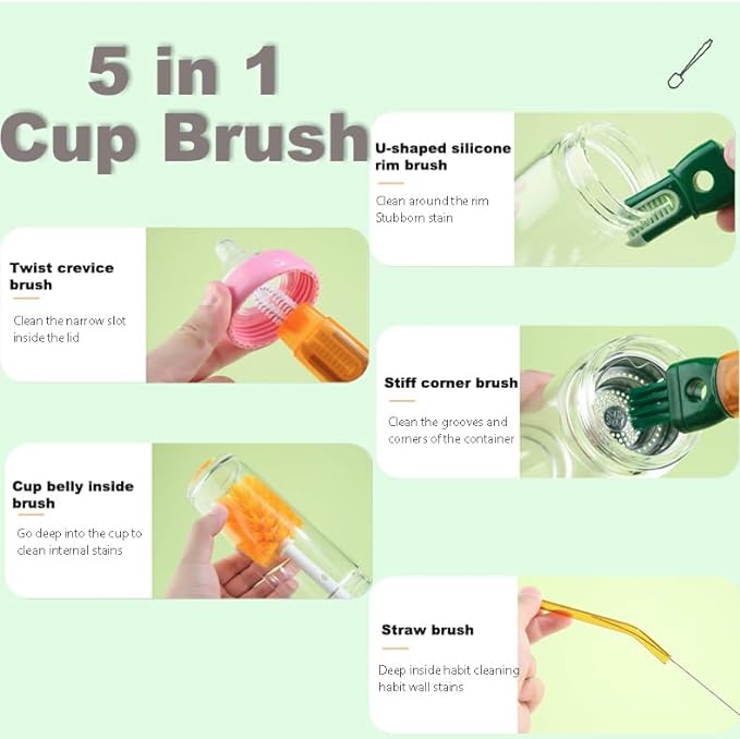 Bottle cleaning brush for cups and lids