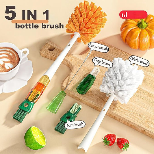 5-in-1 bottle cleaning brush in orange