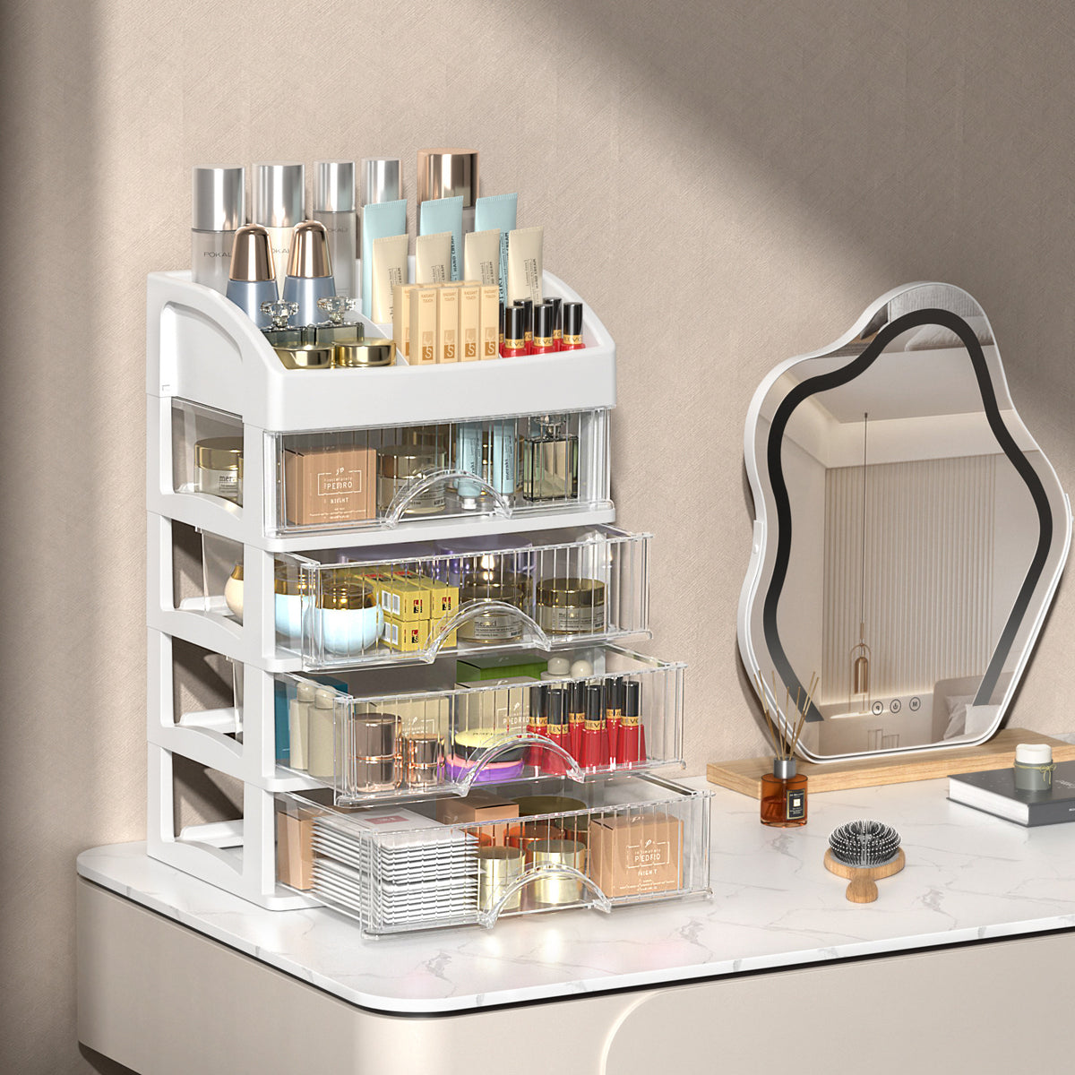 5-level organizer with transparent drawers