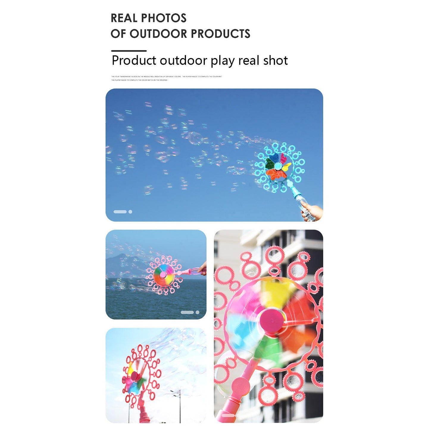 Windmill Bubble Wand, Bubble Blower and Pinwheel Spinner for Kids with Solution in Handle