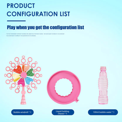 Windmill Bubble Wand, Bubble Blower and Pinwheel Spinner for Kids with Solution in Handle