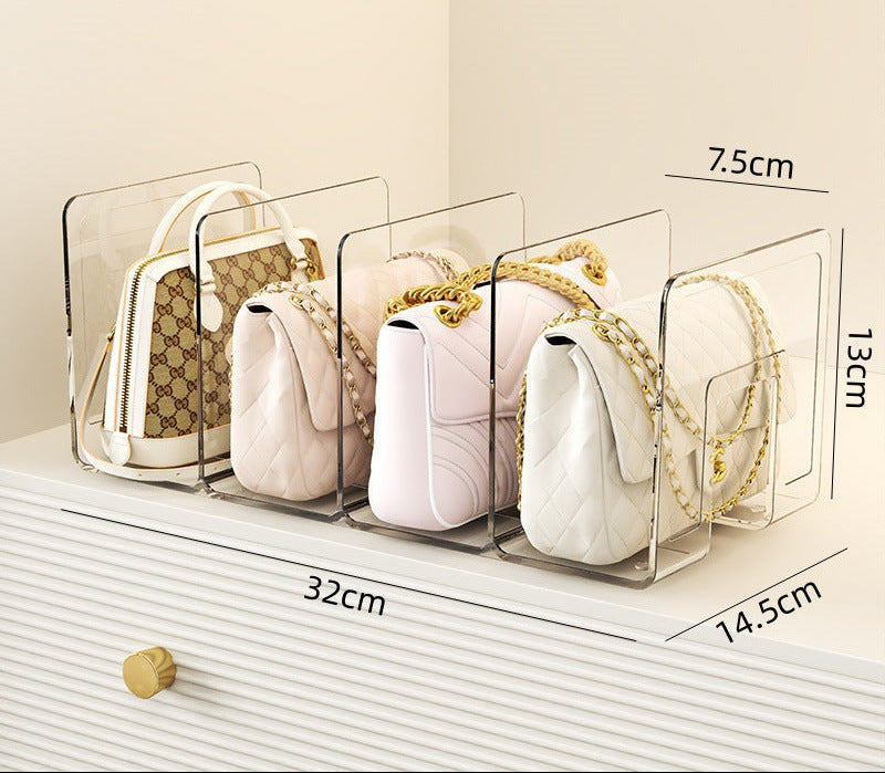 Acrylic handbag organizer with 4 grids for storing purses upright