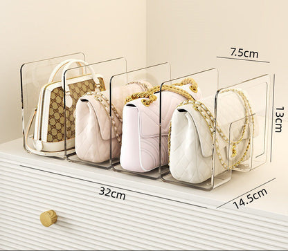 Acrylic handbag organizer with 4 grids for storing purses upright