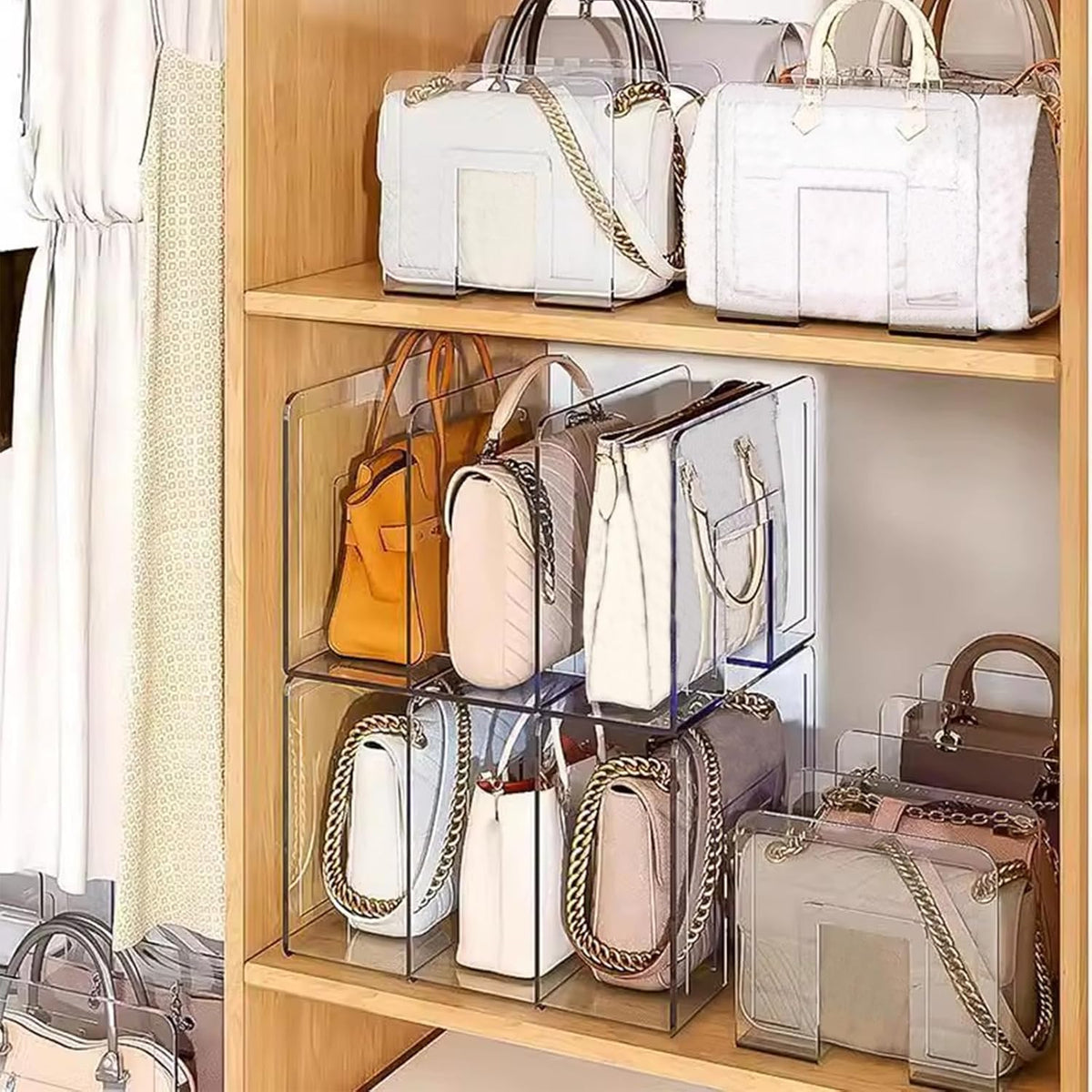 Acrylic handbag organizer for a neat and tidy closet