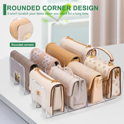 Clear acrylic purse divider for cabinets and wardrobes