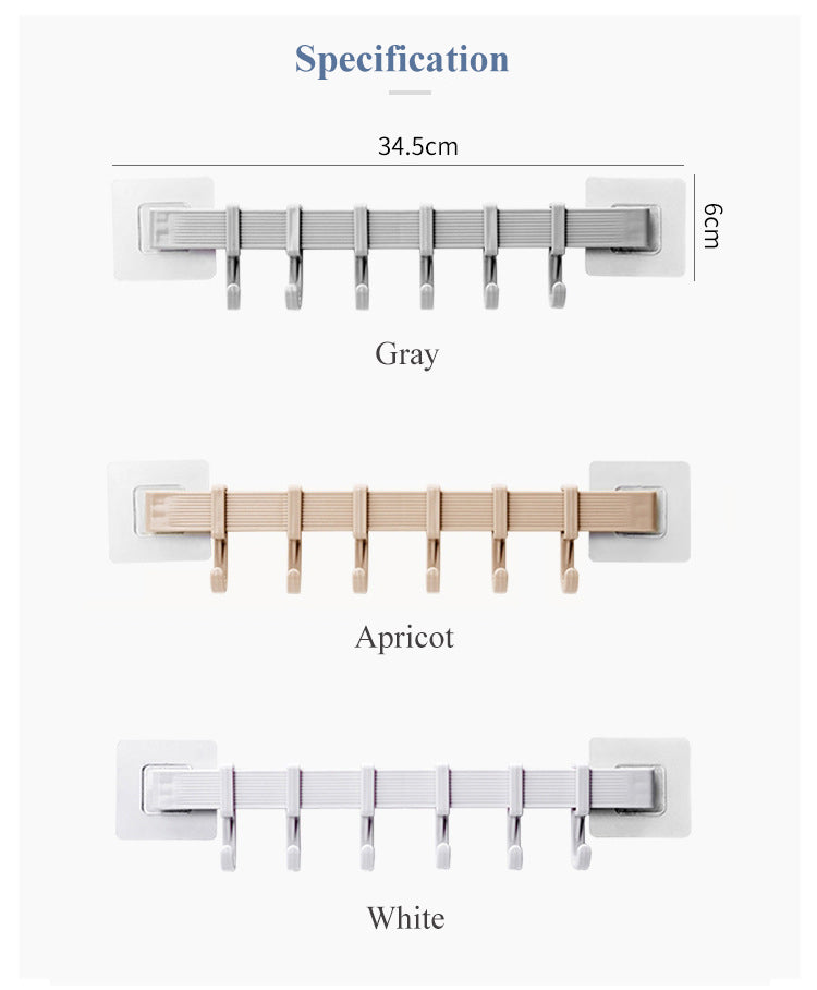 6-row adhesive wall hook in grey, white and apricot
