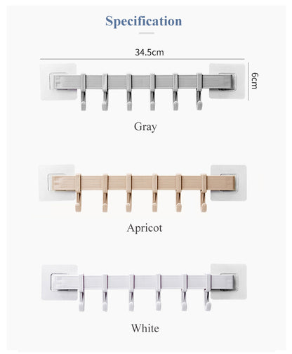 6-row adhesive wall hook in grey, white and apricot