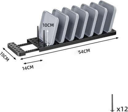 Adjustable drawer plate rack, 1 rack with 12 pillars