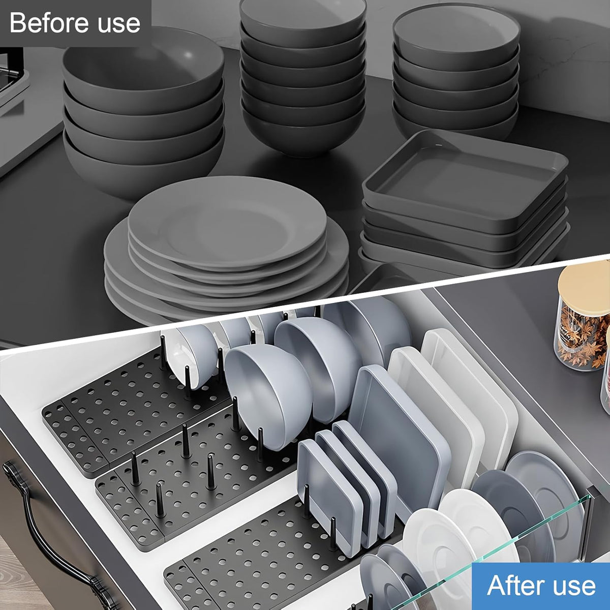 Kitchen drawer divider for dishes