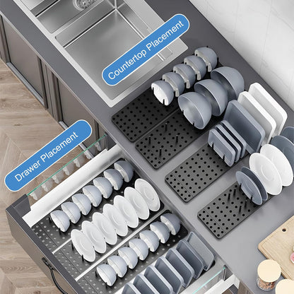 Kitchen drawer organization with plate rack
