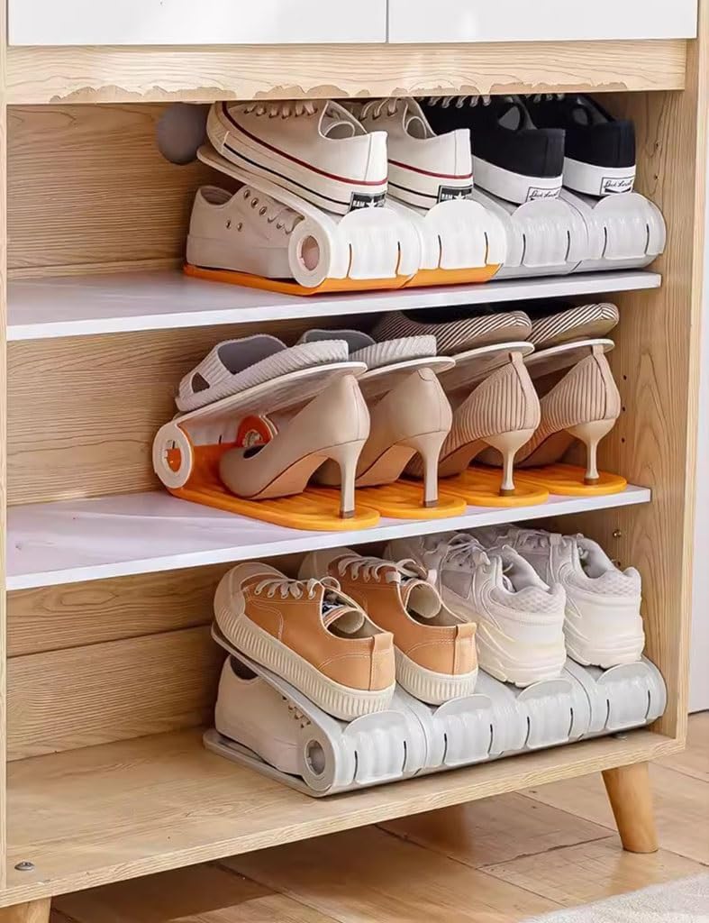 Double-layer adjustable shoe rack for closets