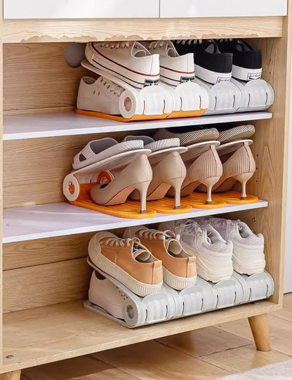 Double-layer adjustable shoe rack for closets
