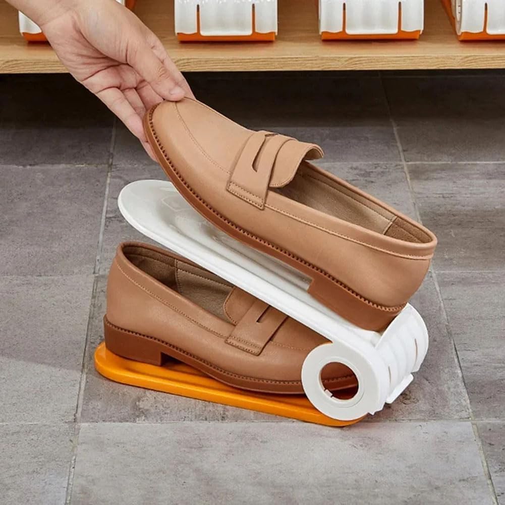Adjustable shoe rack in orange
