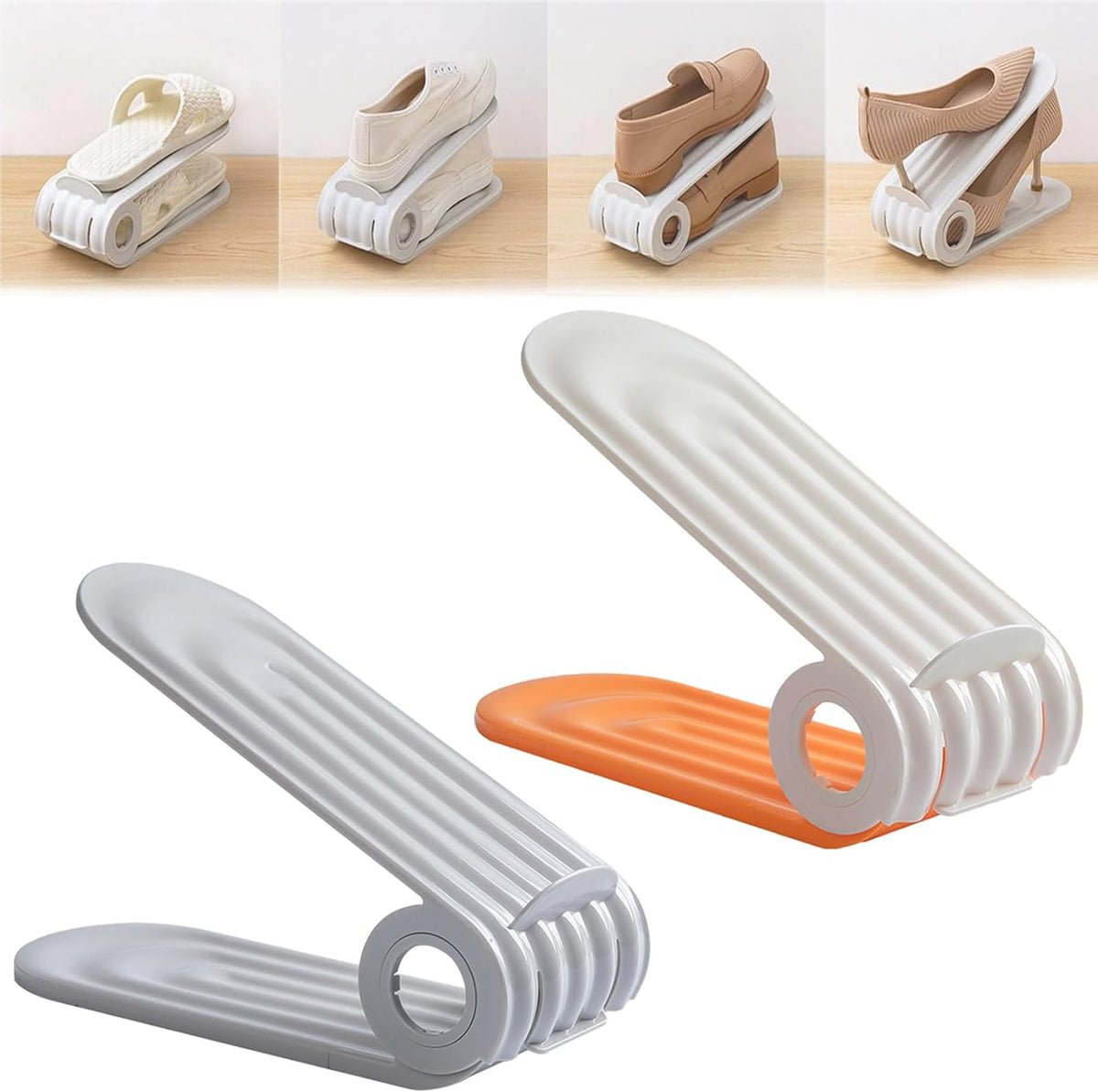 Space-saving adjustable shoe slot organizer for shoe shelves