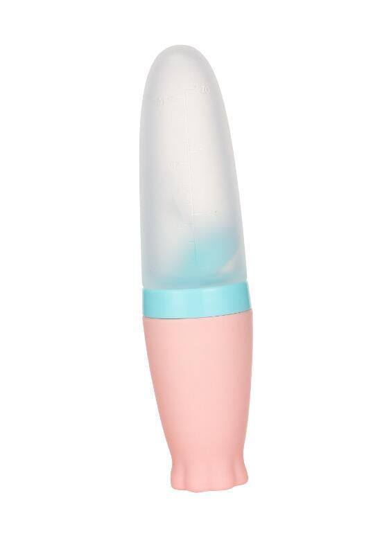 Baby feeding spoon, blue bottle with pink cover
