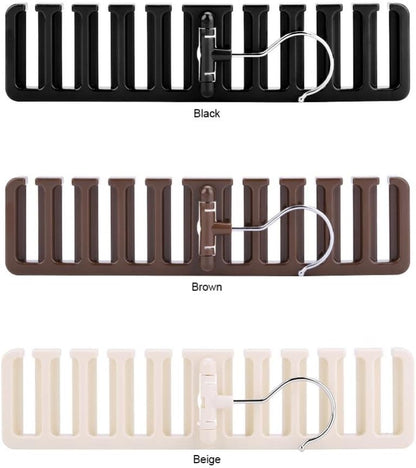 Belts and scarves hanger in black, brown and beige