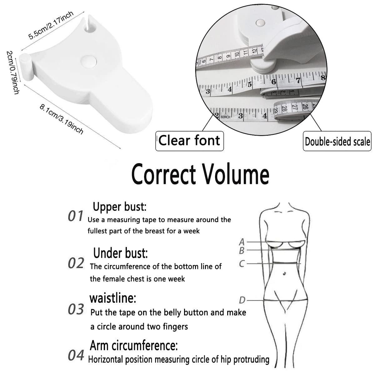 Body measuring tape with clearly printed markings