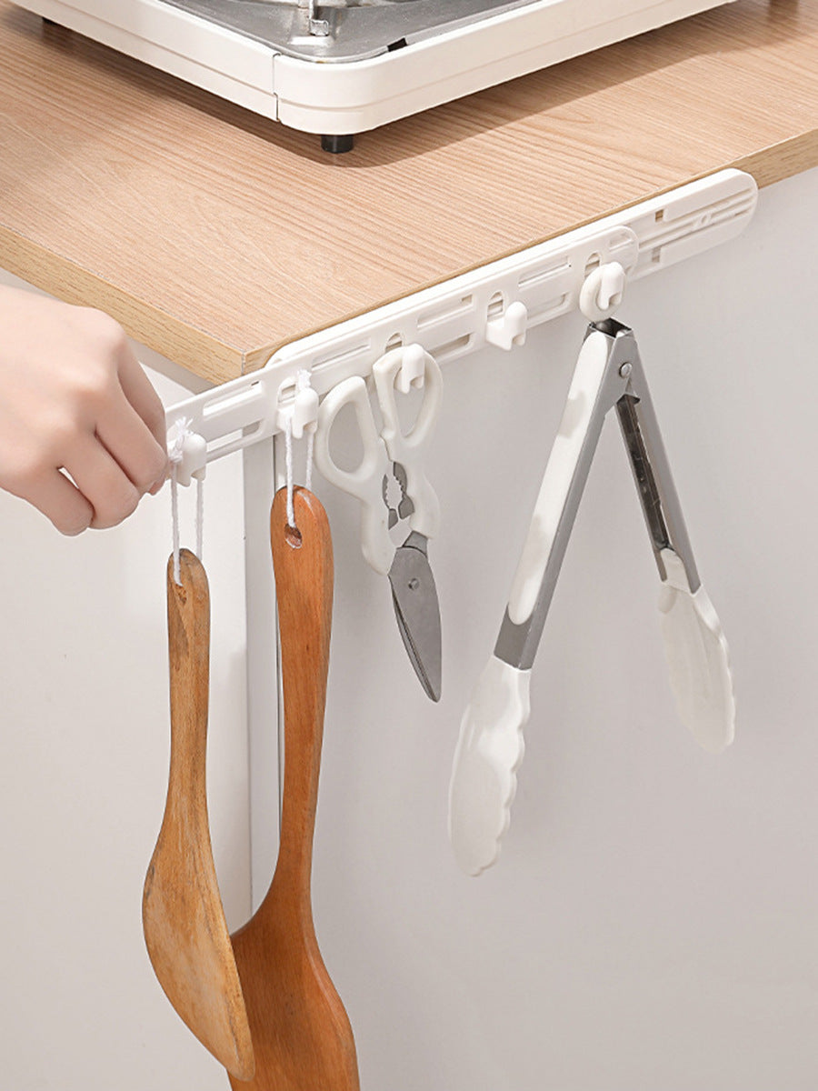 Cabinet sliding hook rack with 5 hooks