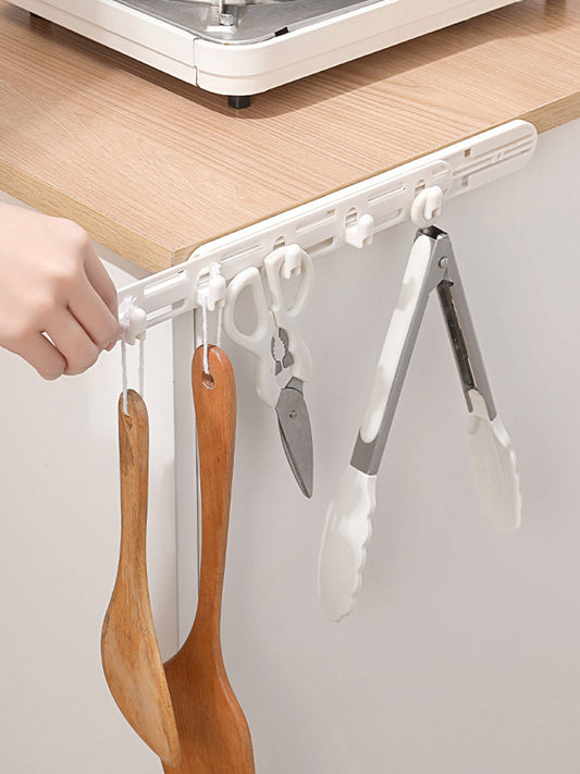Cabinet sliding hook rack with 5 hooks