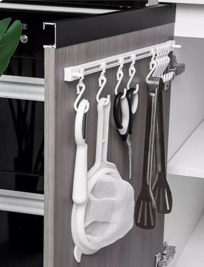 Kitchen utensil sliding hook rail