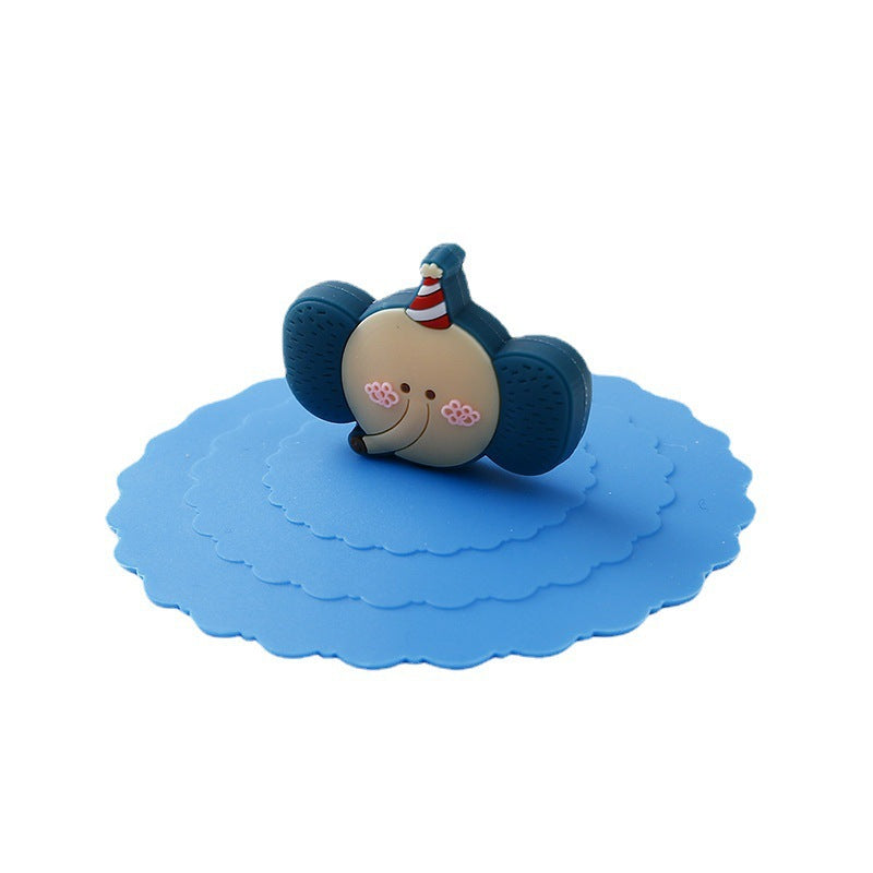 Cartoon silicone cup lid, blue elephant
