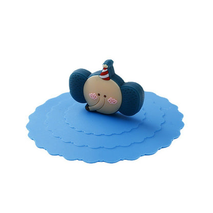 Cartoon silicone cup lid, blue elephant